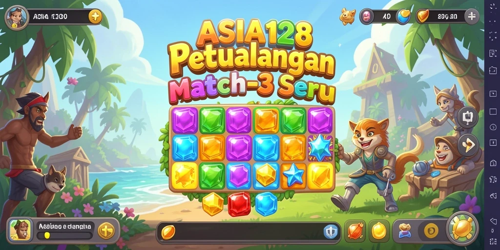 Tampilan gameplay ASIA128 dengan aksi mencocokkan elemen Match-3.