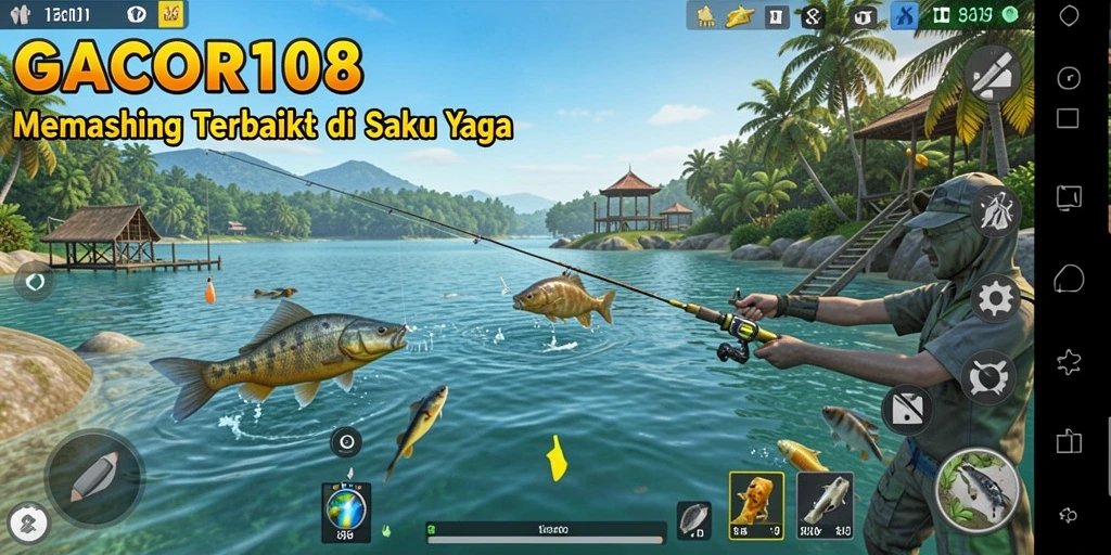 Screenshot utama GACOR108 menampilkan gameplay memancing yang mendebarkan.