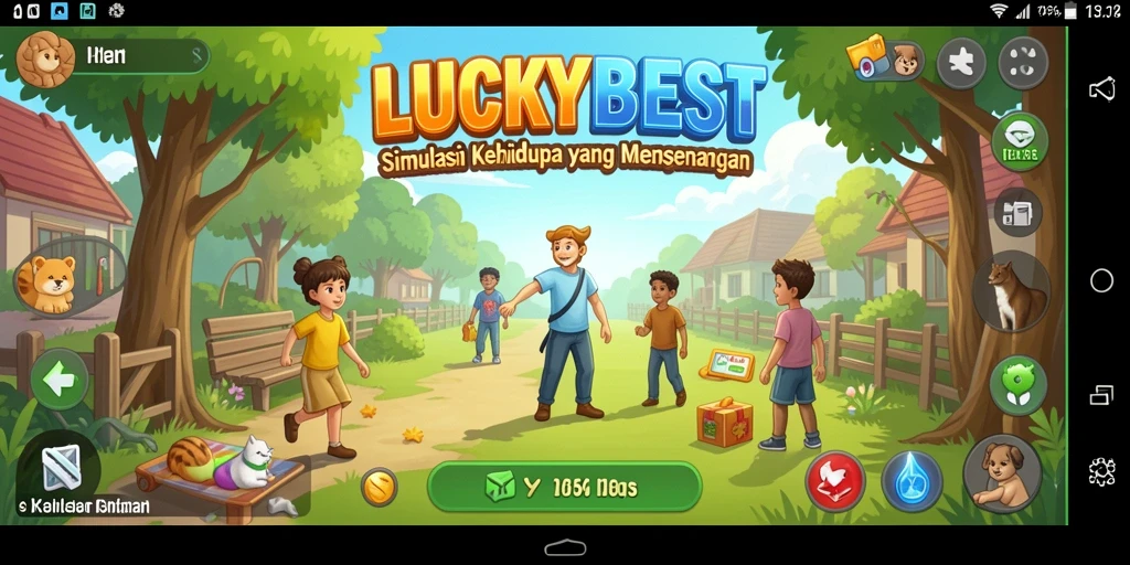 Screenshot LUCKYBEST menampilkan karakter sedang berinteraksi di dunia virtual.