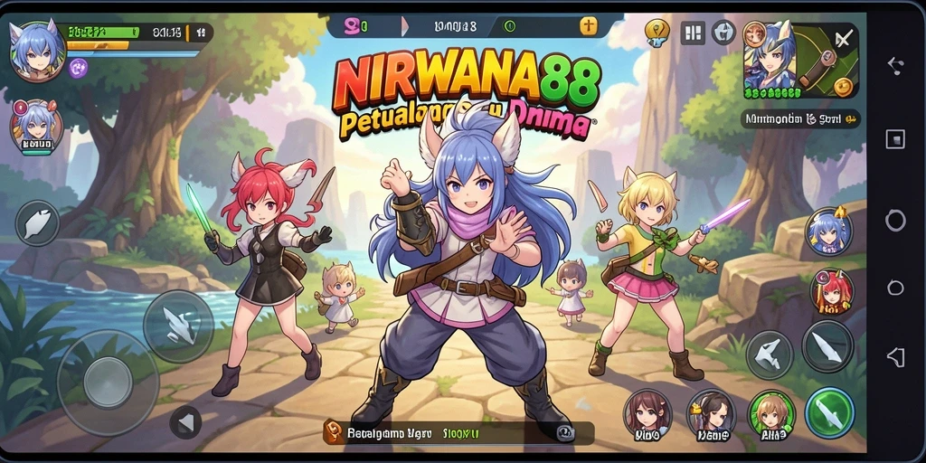 Screenshot gameplay NIRWANA88 menampilkan karakter anime bertarung dengan aksi spektakuler.