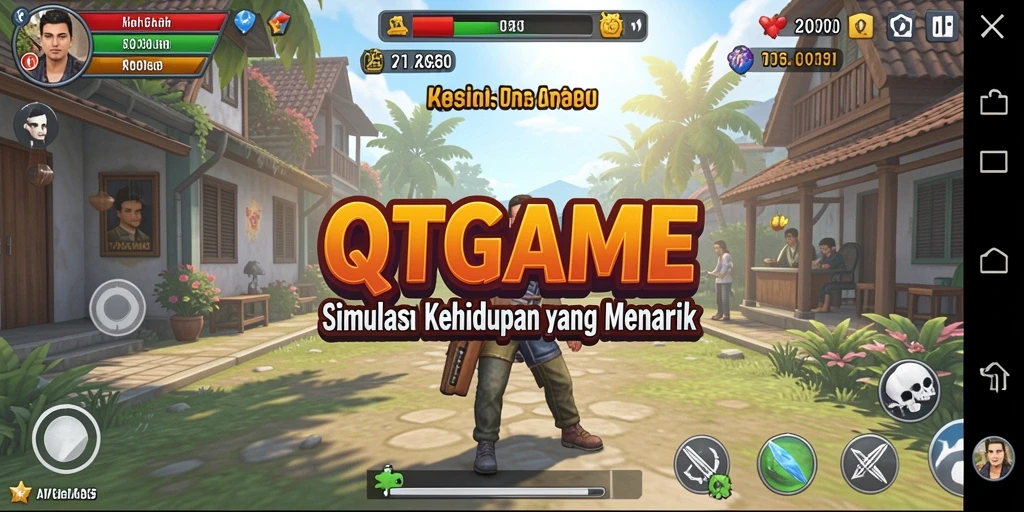 Tampilan gameplay yang menarik dalam QTGAME dengan banyak aktivitas simulasi.
