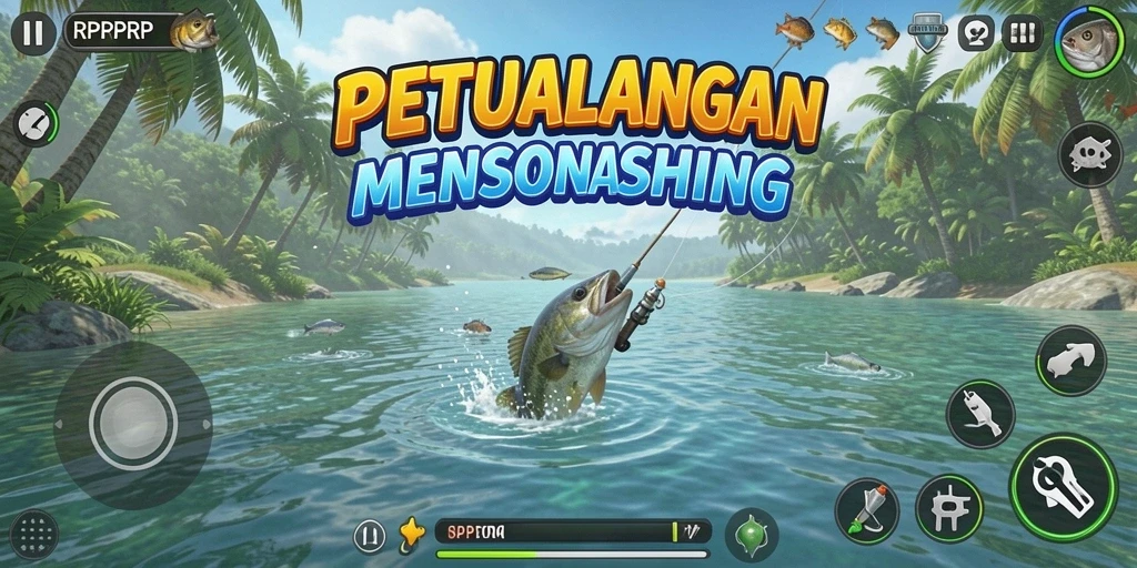 Tampilan gameplay RPRPRP dengan aksi memancing yang seru.