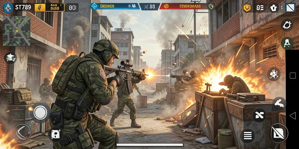 Tampilan aksi mendebarkan dalam gameplay ST789.